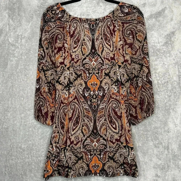 INC 3X Shirt Top Brown Paisley Short Sleeve Round Neck Keyhole Sheer Embellished - Picture 4 of 6